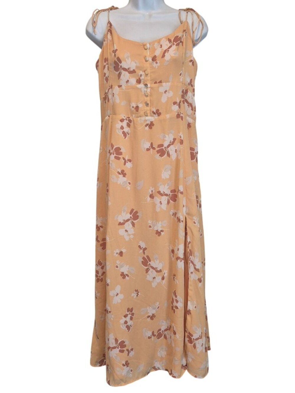 Abercrombie & Fitch Floral Button-Front Maxi Dress Large Tall Adjustable Orange